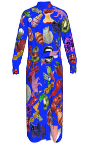 "Blue Print" Maxi Button-Up Shirt Dress