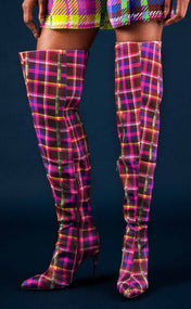 BruceGlen x Madamette Chocolate Plaid Thigh High Boot - PREORDER