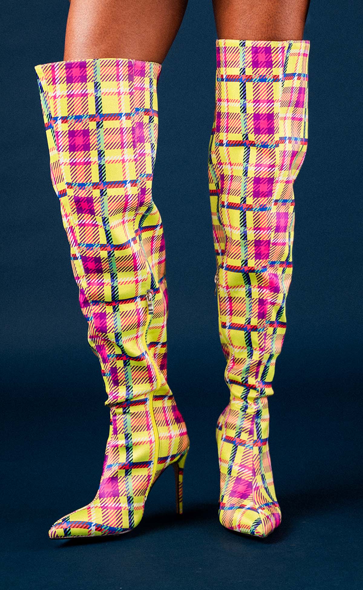 BruceGlen x Madamette Lime Plaid Thigh High Boot - PREORDER