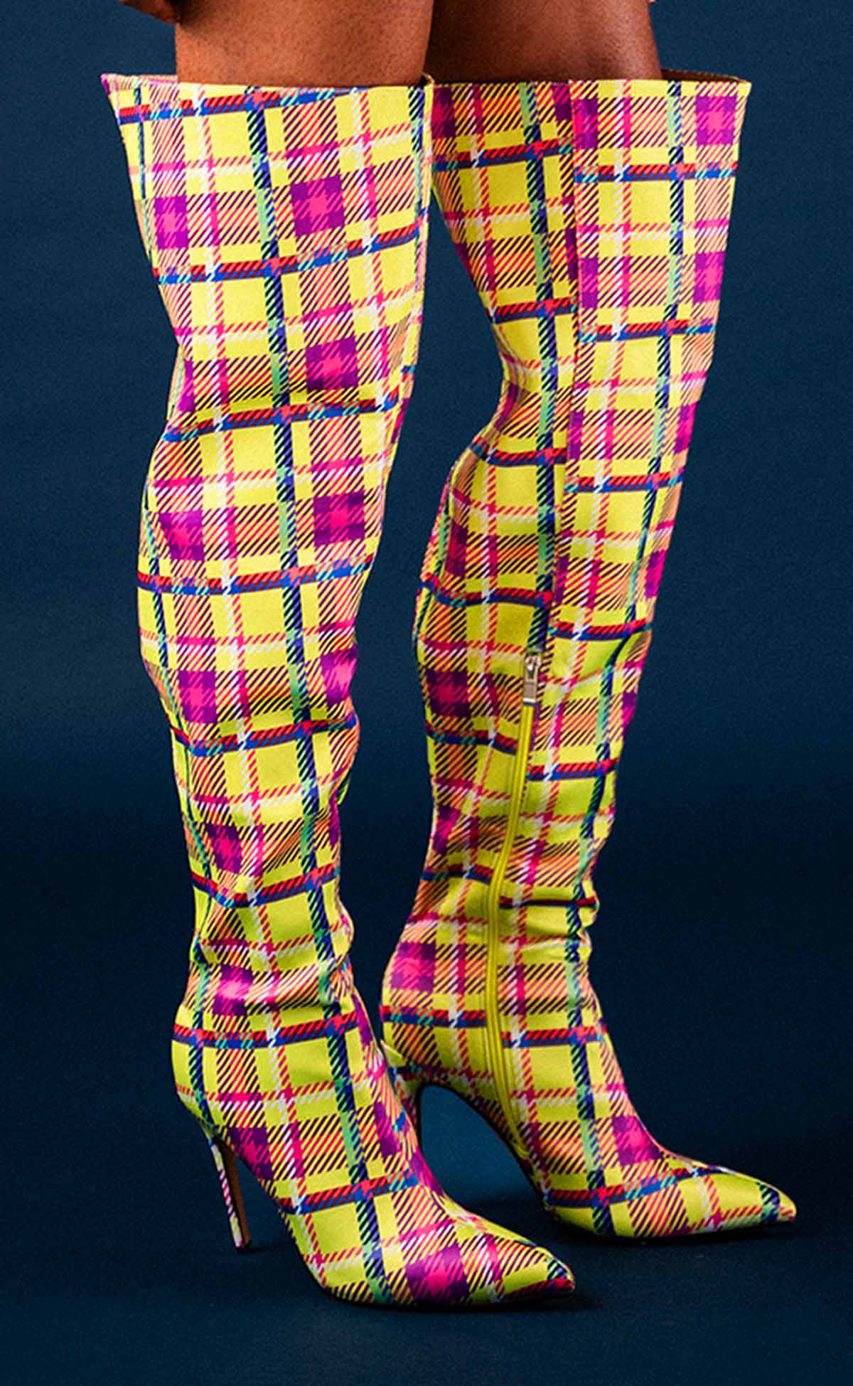 BruceGlen x Madamette Lime Plaid Thigh High Boot - PREORDER