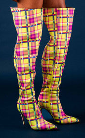 BruceGlen x Madamette Lime Plaid Thigh High Boot - PREORDER