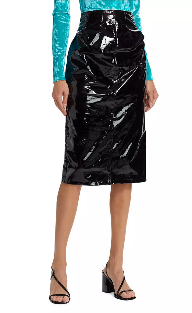 Patent Leather High Waist Midi Skirt
