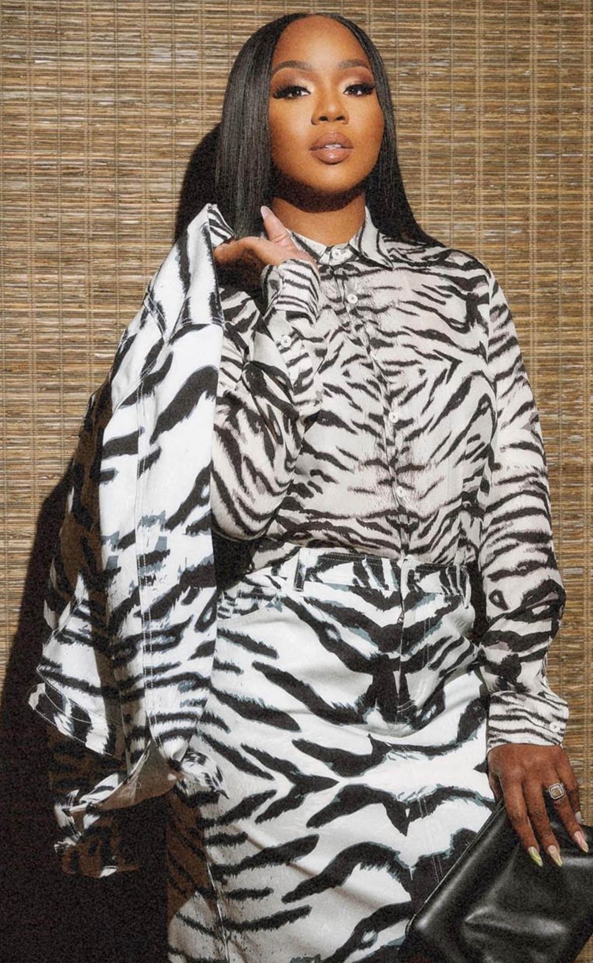 Snow Tiger Silk Georgette Button Up Shirt