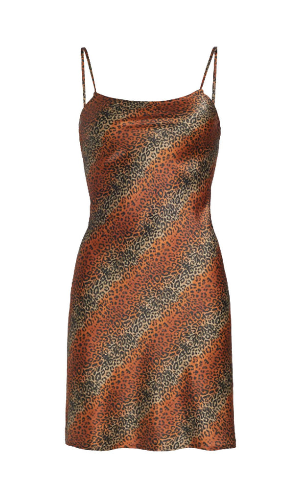 Linear Leopard Mini Silk Slip Dress