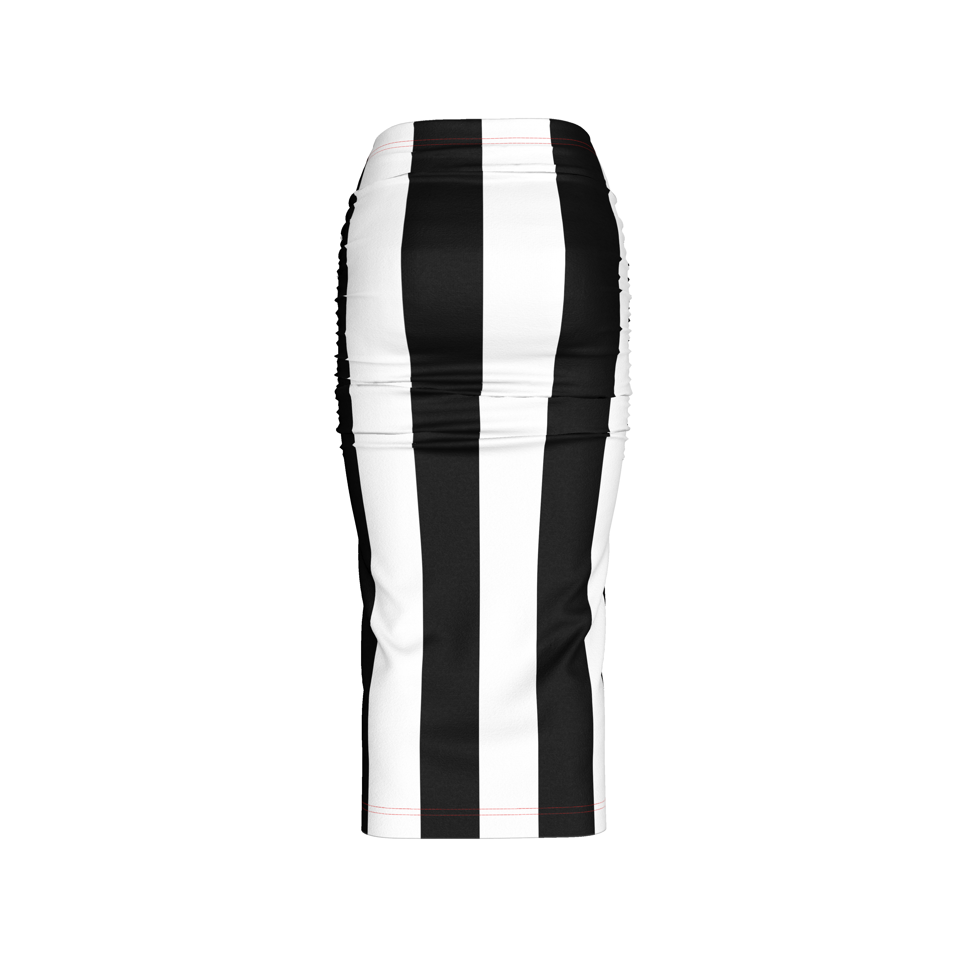 Black and White Stripe Ruched Midi Knit Skirt