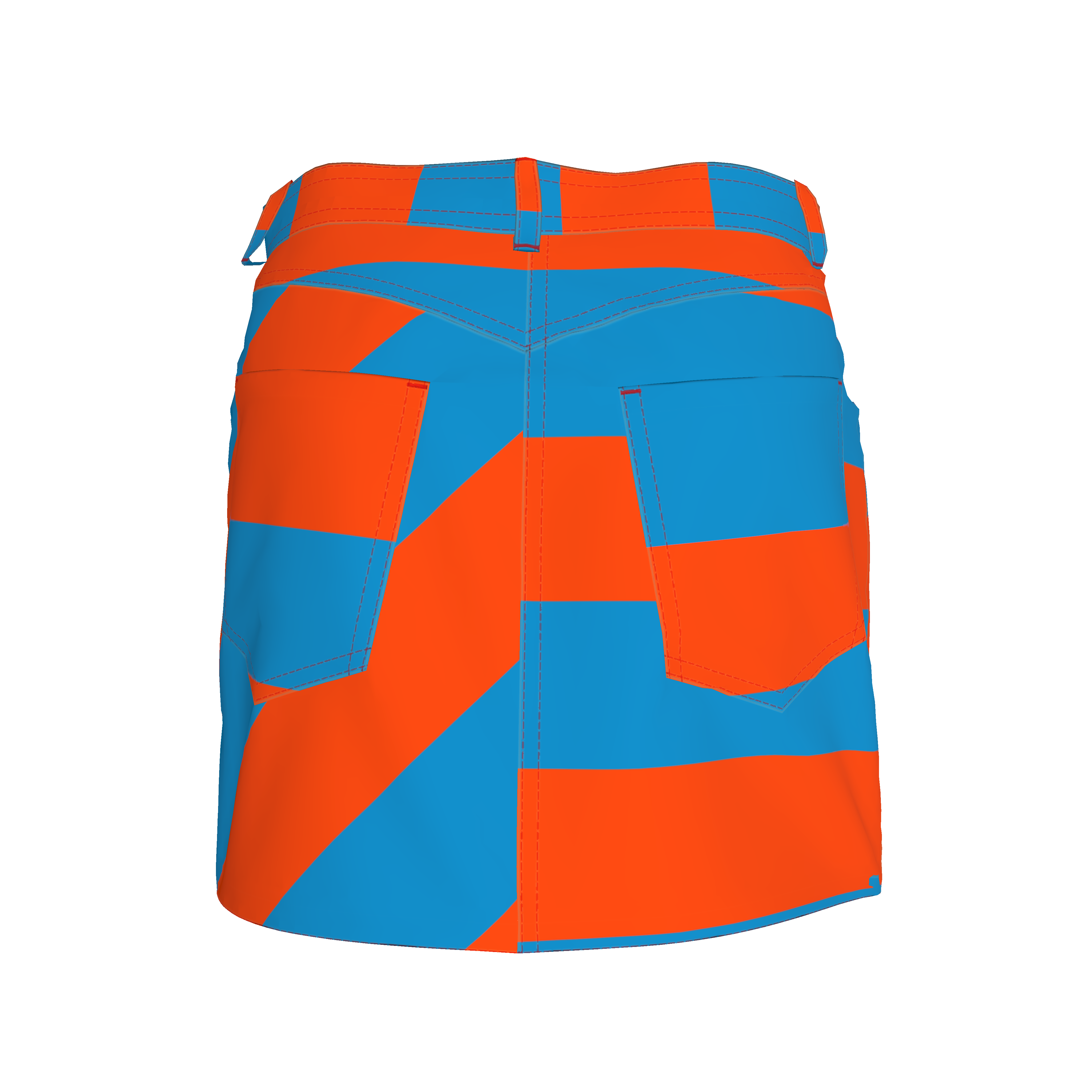 Blue and Orange Striped Denim Mini Skirt