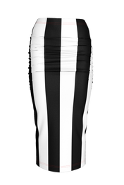Black and White Stripe Ruched Midi Knit Skirt