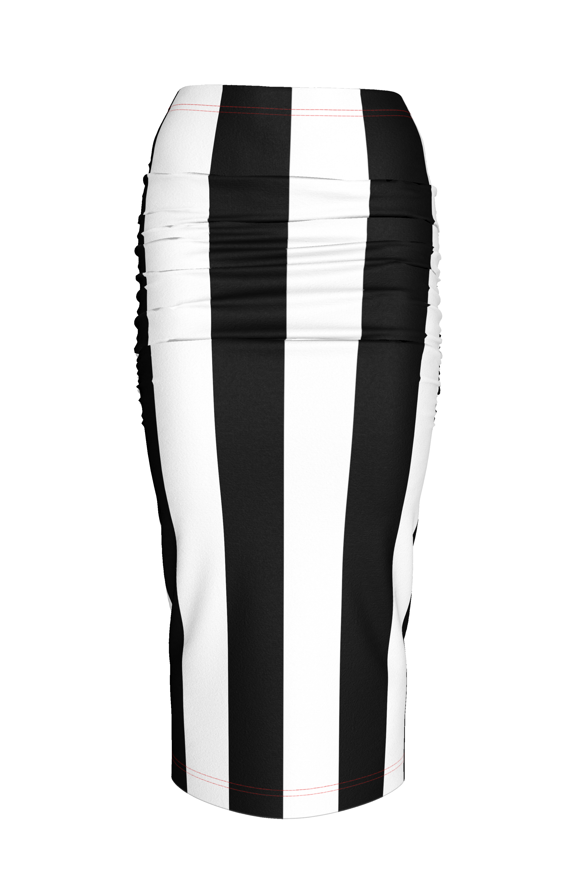 Black and White Stripe Ruched Midi Knit Skirt