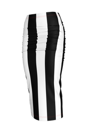 Black and White Stripe Ruched Midi Knit Skirt