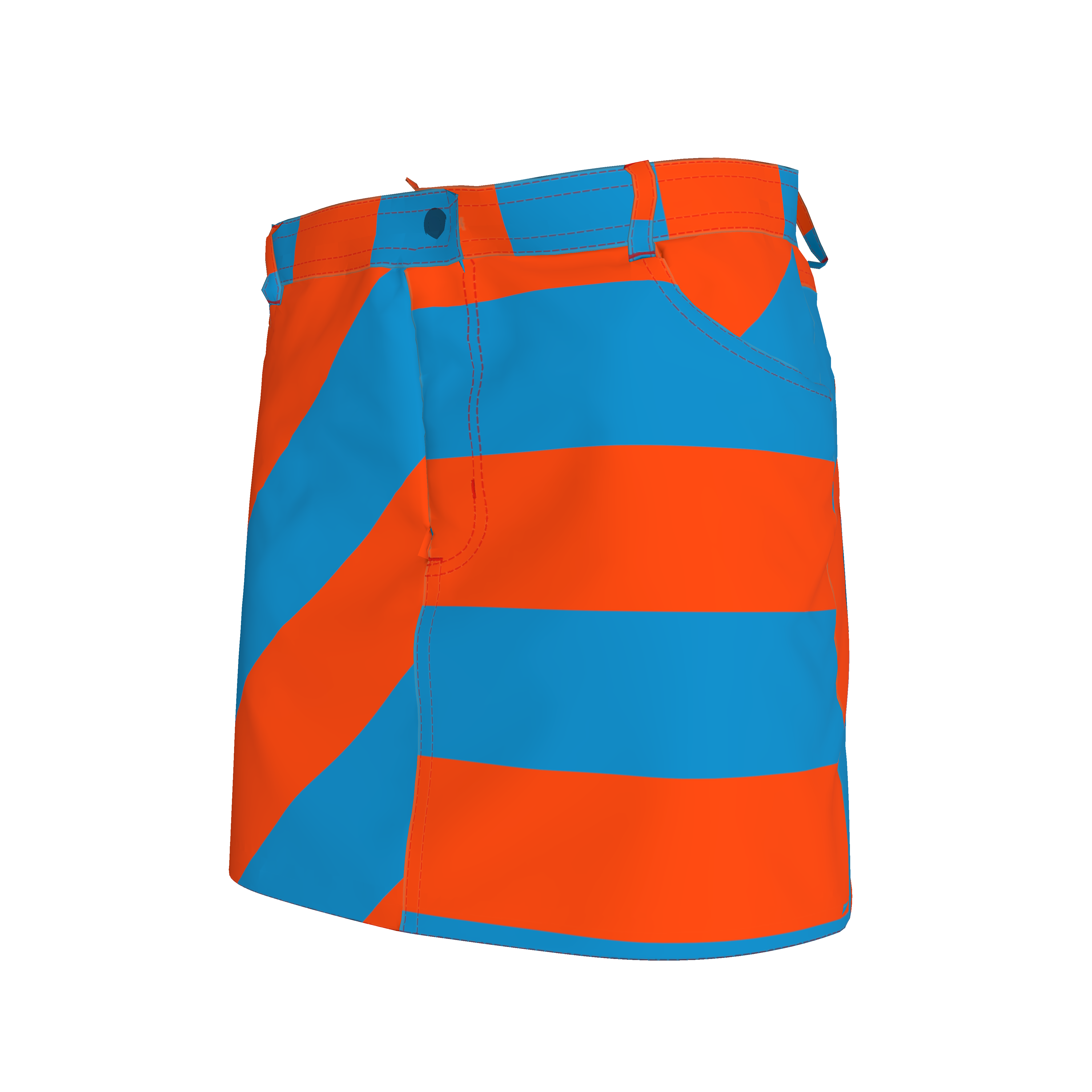 Blue and Orange Striped Denim Mini Skirt