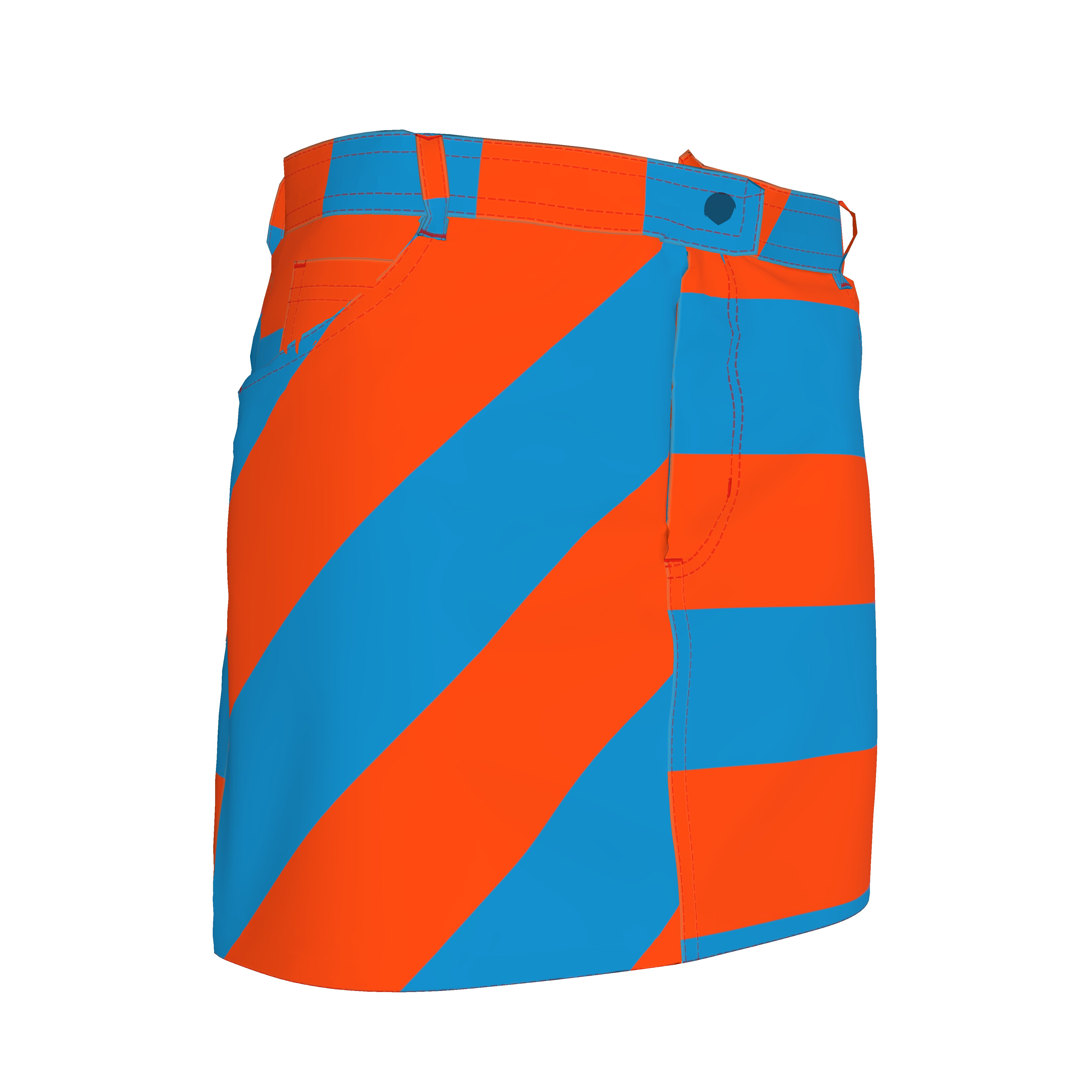 Blue and Orange Striped Denim Mini Skirt