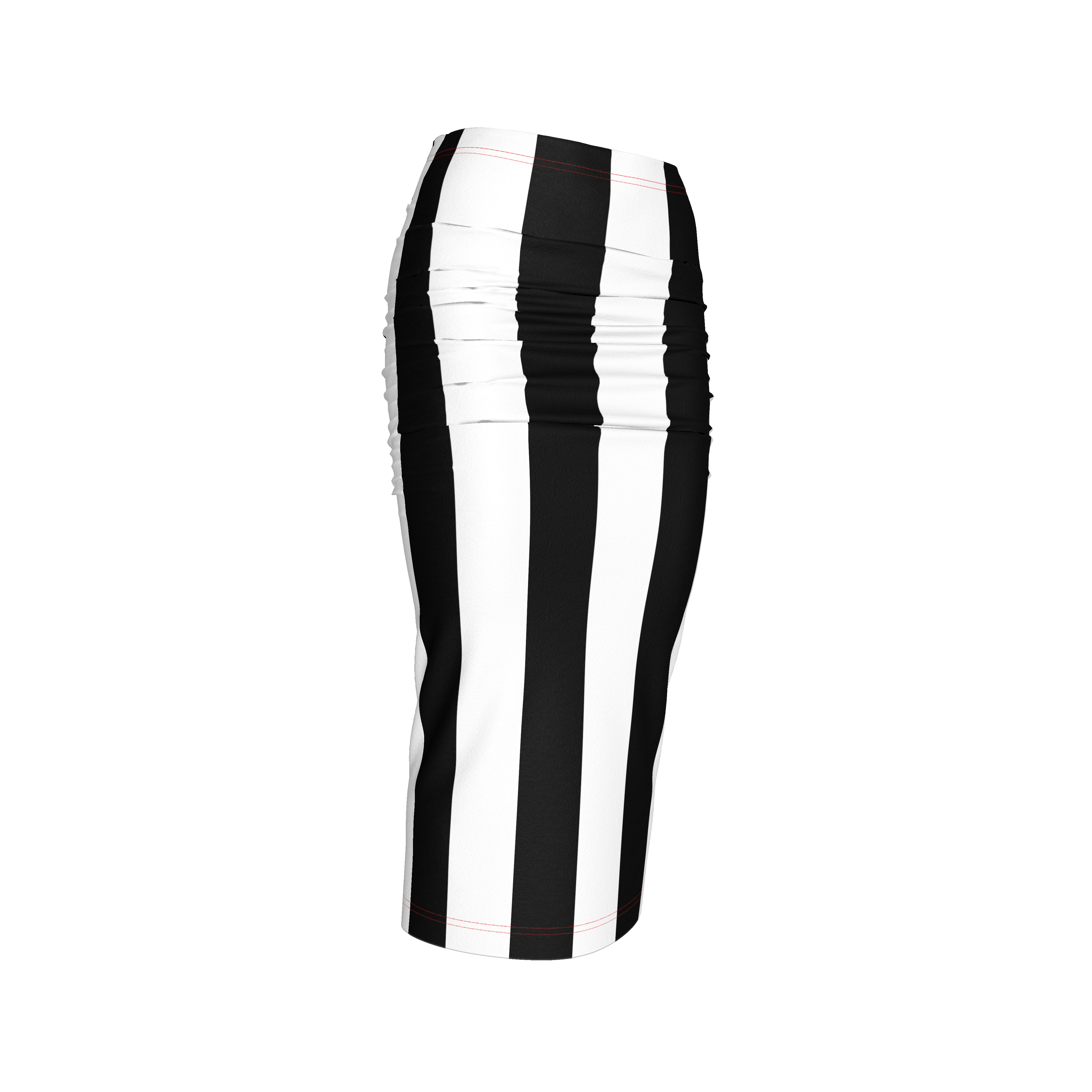 Black and White Stripe Ruched Midi Knit Skirt