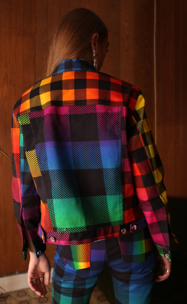 Rainbow Gingham Denim Unisex Jacket