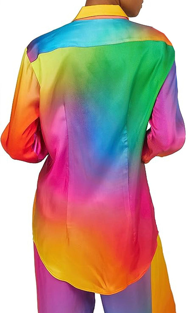 Genderless Rainbow Gradient Button-Up in Cupro