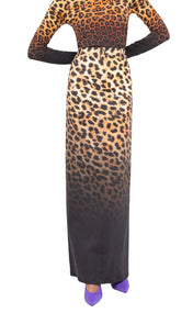 Cheetah Ombre Denim Maxi Skirt