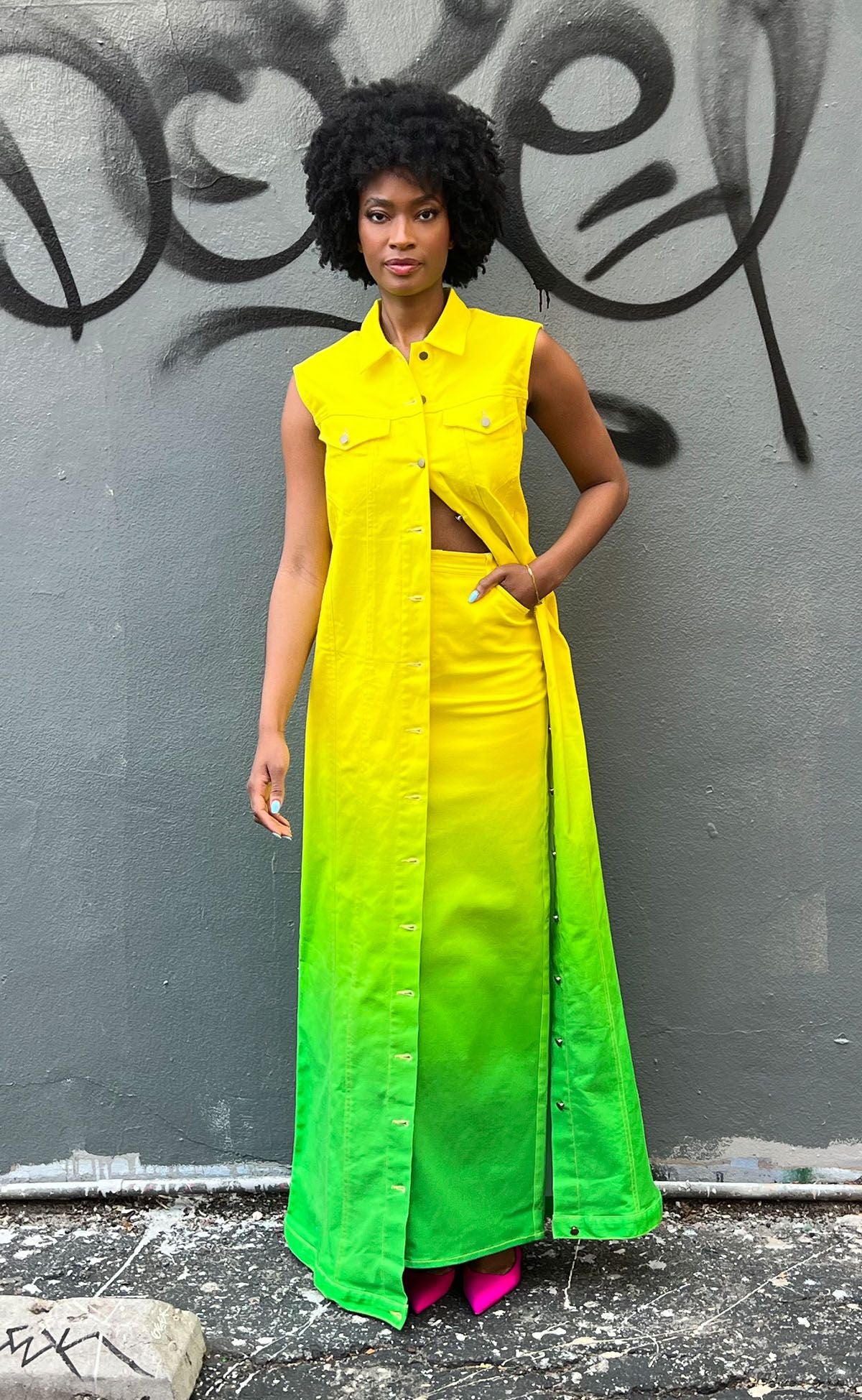 Limeade Ombre Maxi Sleeveless Denim Jacket