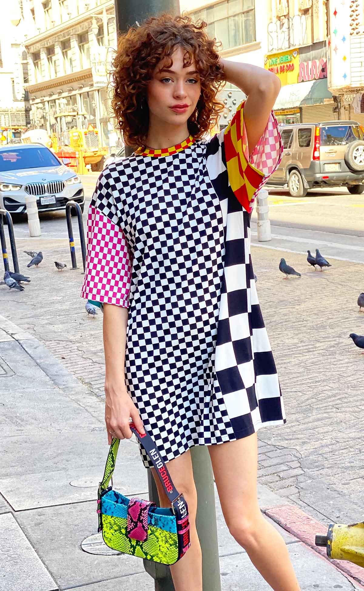 Checkered t shirt dress on sale