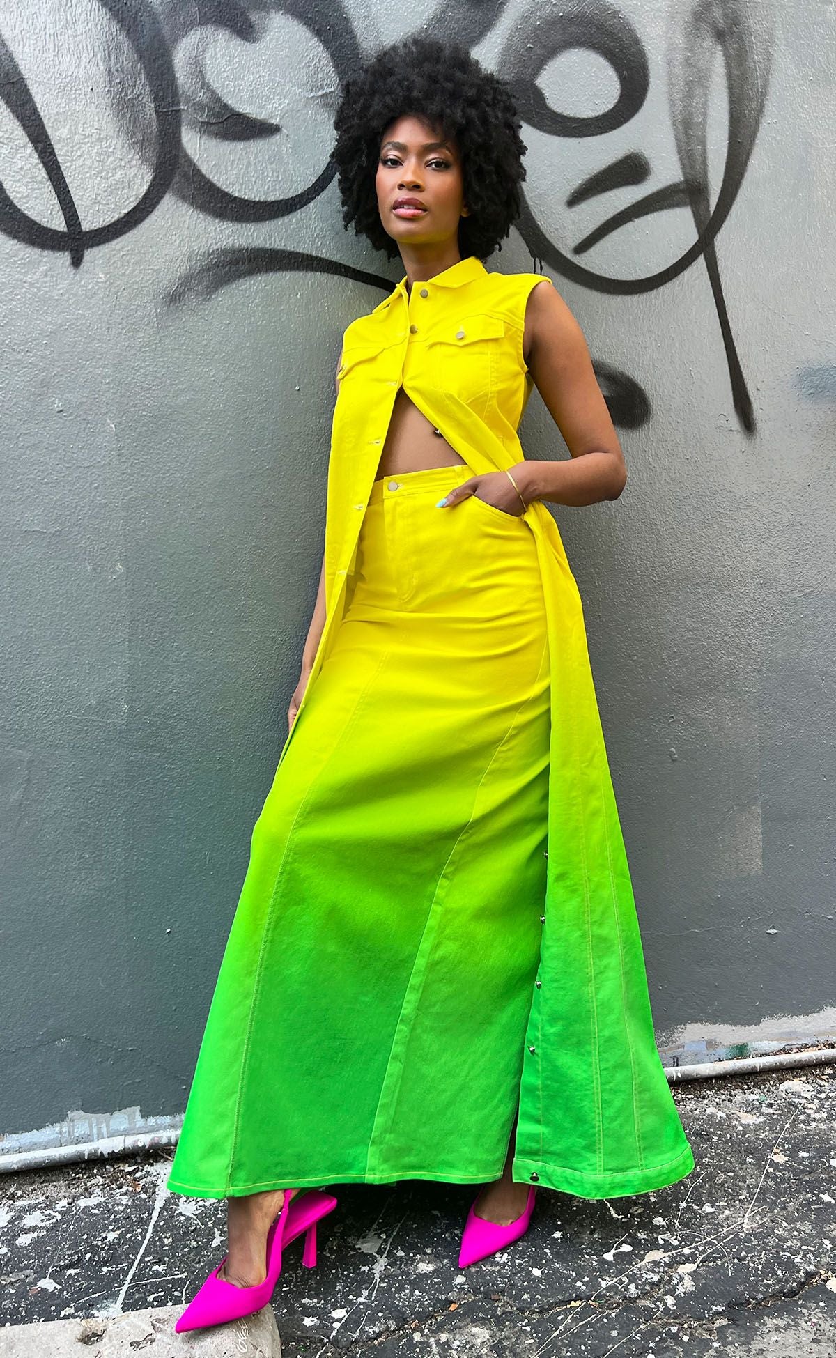 Limeade Ombre Maxi Sleeveless Denim Jacket