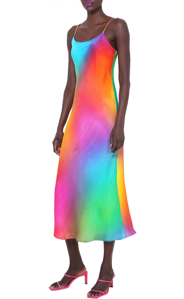 Rainbow Gradient Silk Slip Dress