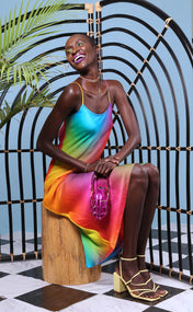 Rainbow Gradient Silk Slip Dress