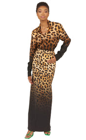 Cheetah Ombre Denim Maxi Skirt