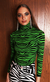 Women's Long Sleeve Turtleneck 2024 - Lime Zebra Repeat in Bamboo Cotton Jersey