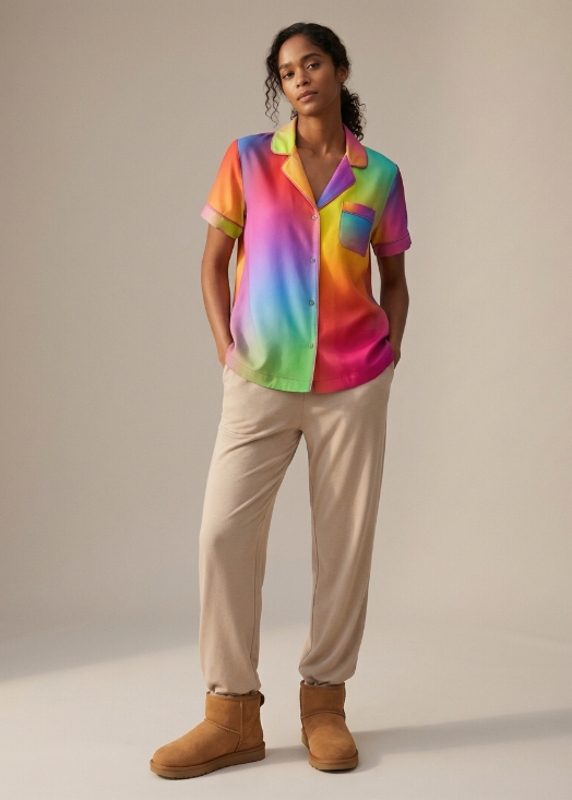 Rainbow Gradient Short Sleeve Pajama Top
