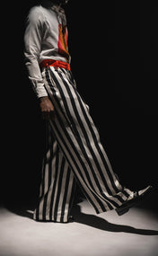 Black and White Stripe Cupro Wide Leg Pants