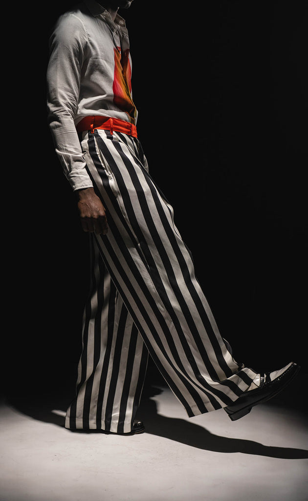 Black and White Stripe Cupro Wide Leg Pants