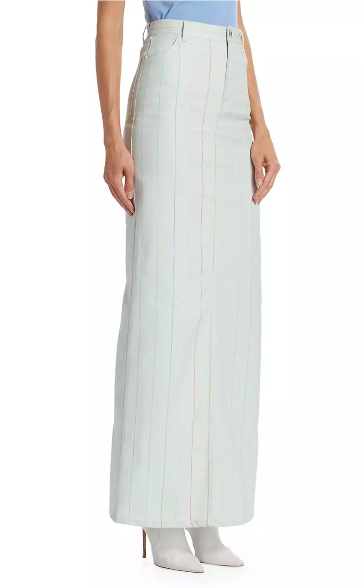 White Pinstripe Maxi Denim High Waist Skirt