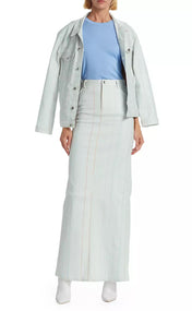 White Pinstripe Maxi Denim High Waist Skirt