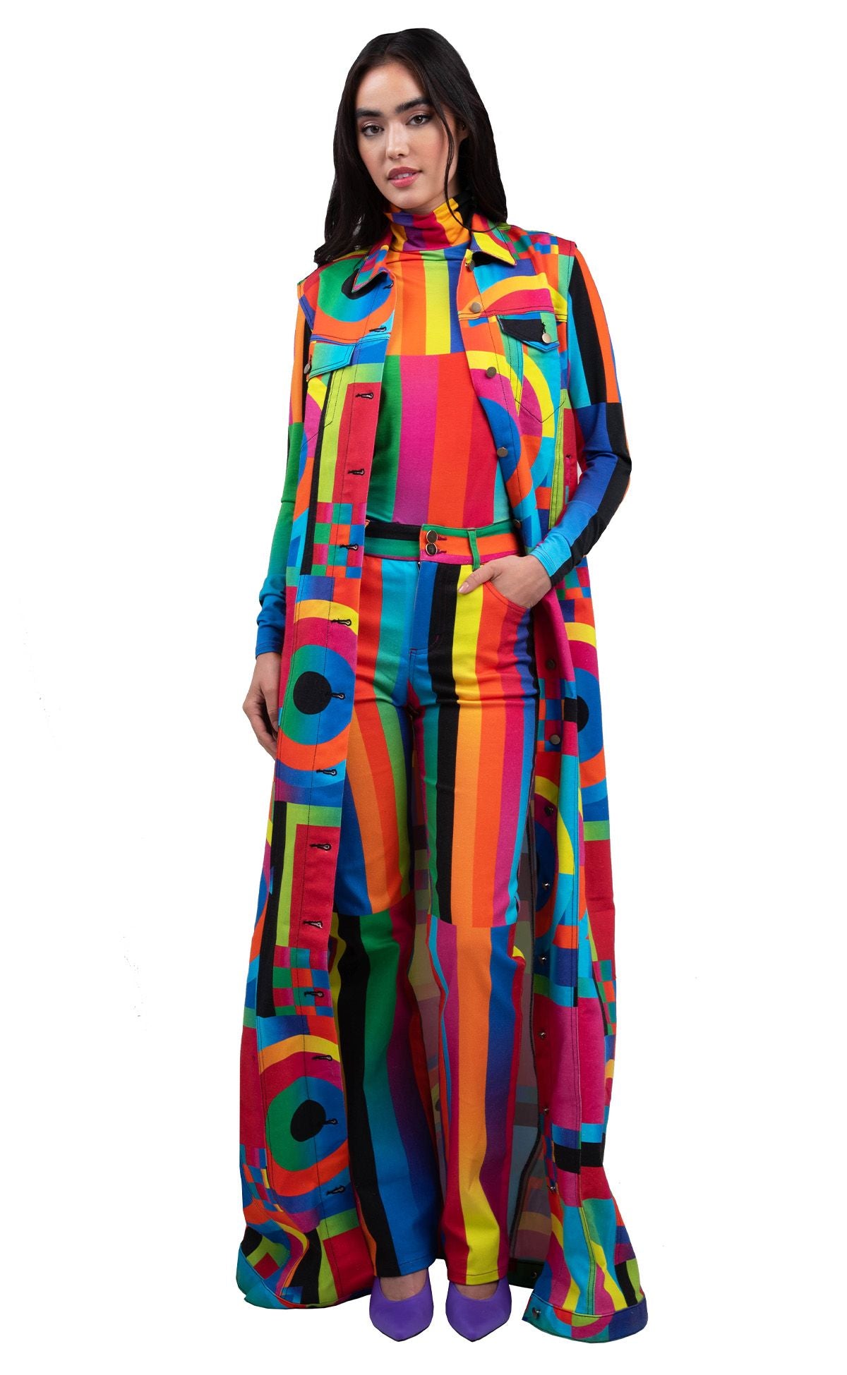 Neo-Stained Glass Maxi Sleeveless Denim Jacket – BruceGlen