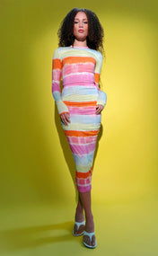 Tie Dye Stripe Side Ruched Skirt