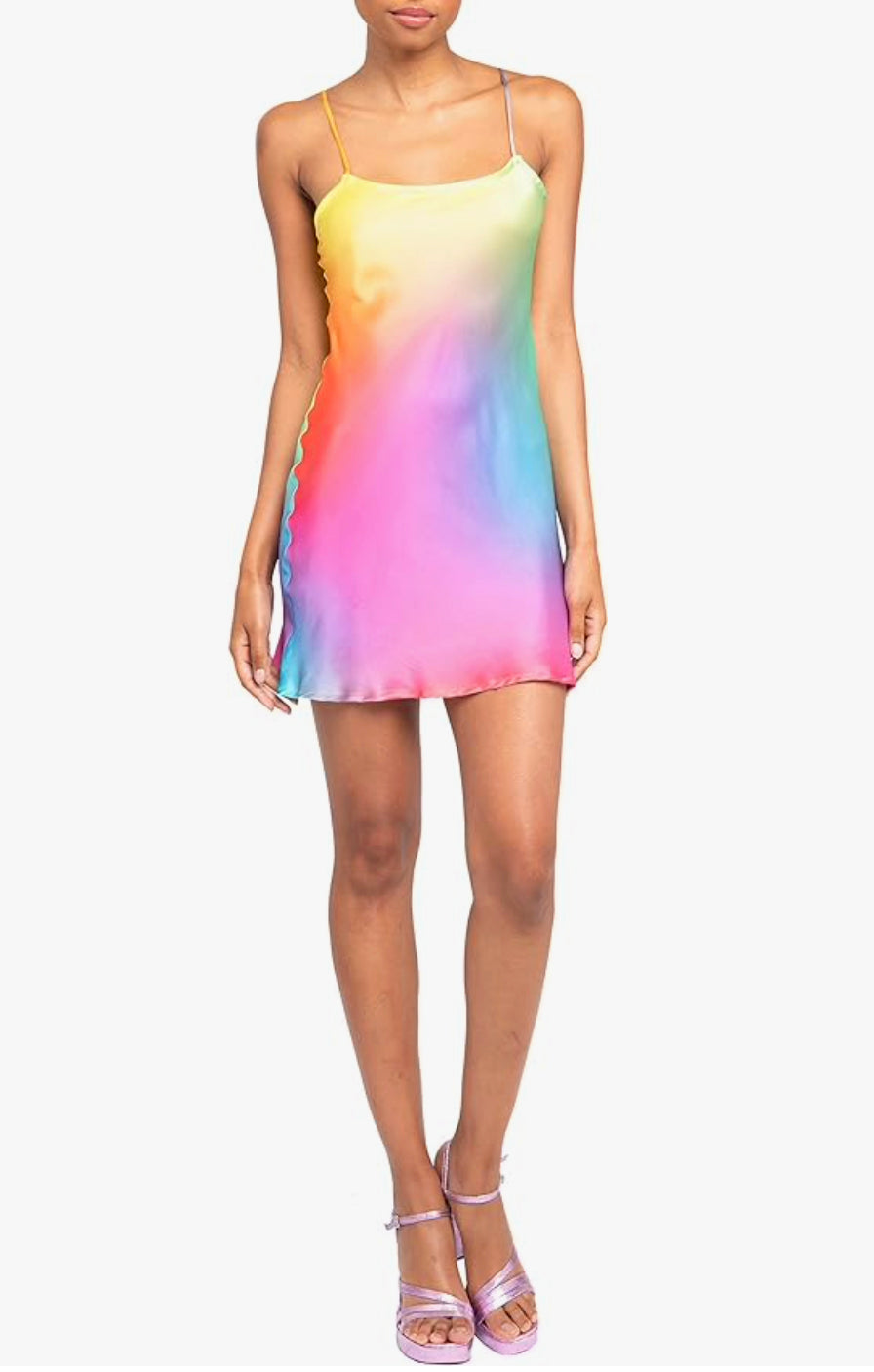 Rainbow Gradient Mini Slip Dress