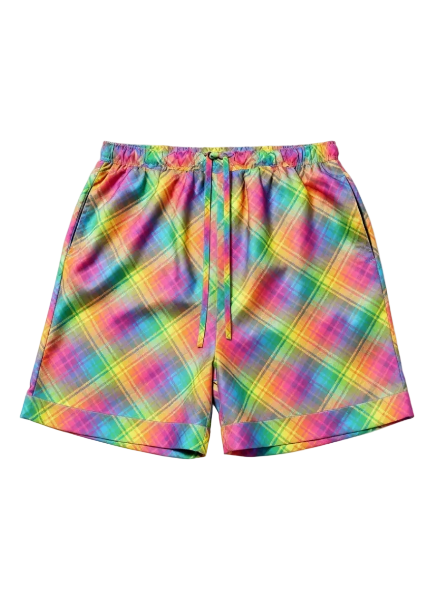 Rainbow Plaid Pajama Short