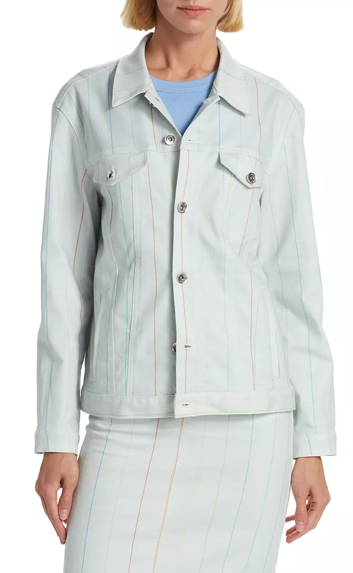 White Pinstripe Denim Jacket