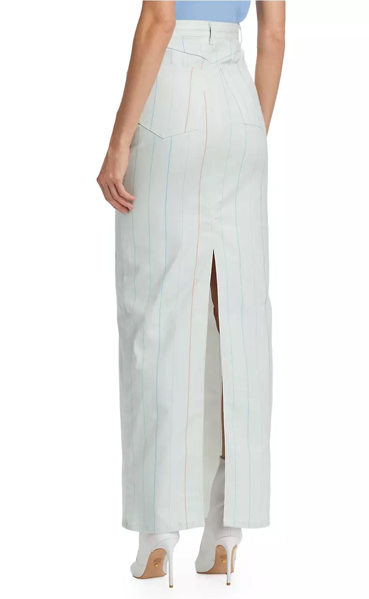 White Pinstripe Maxi Denim High Waist Skirt