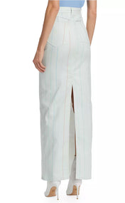 White Pinstripe Maxi Denim High Waist Skirt