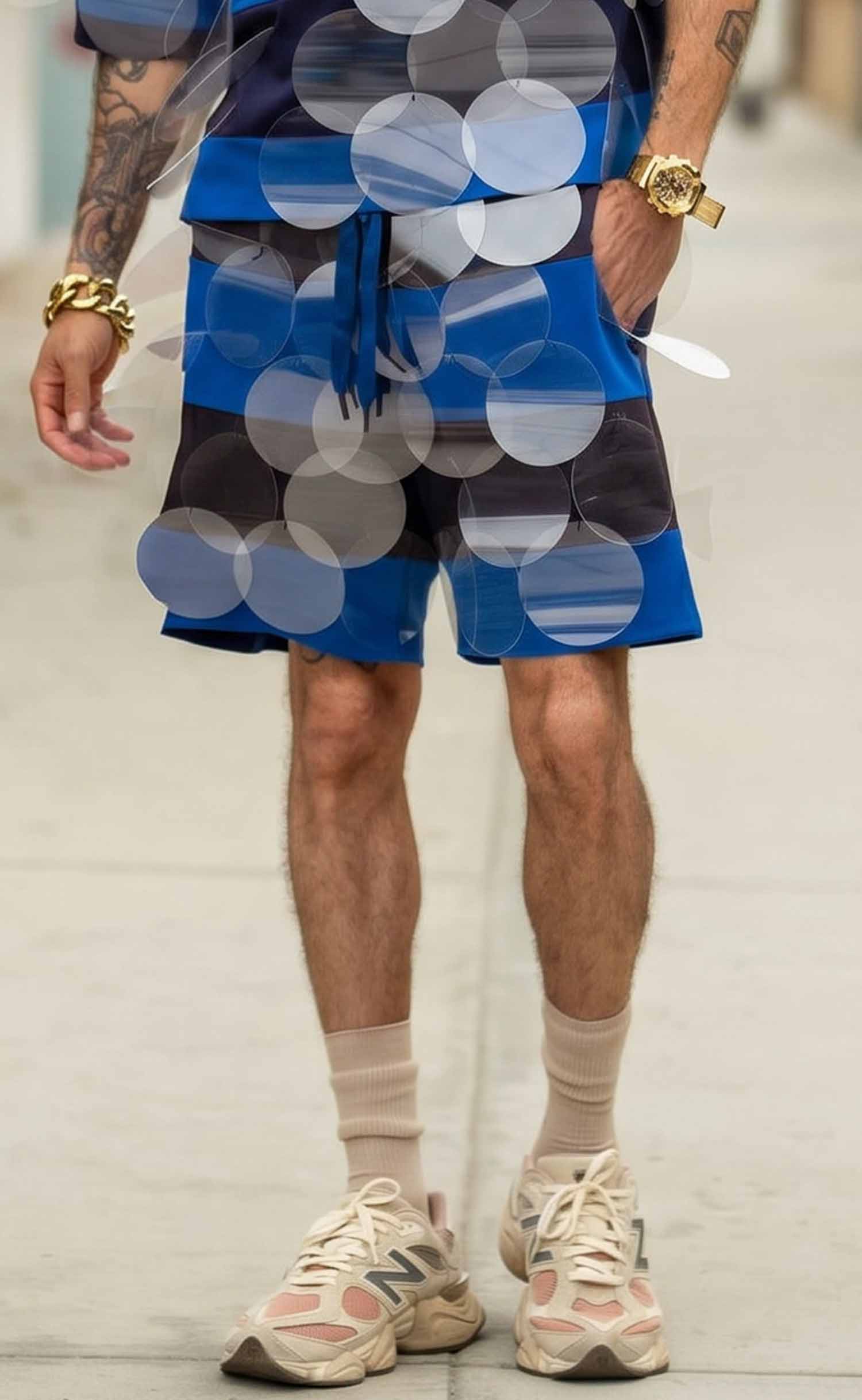 Blue on Blue Striped Bubbles Drawstring Shorts