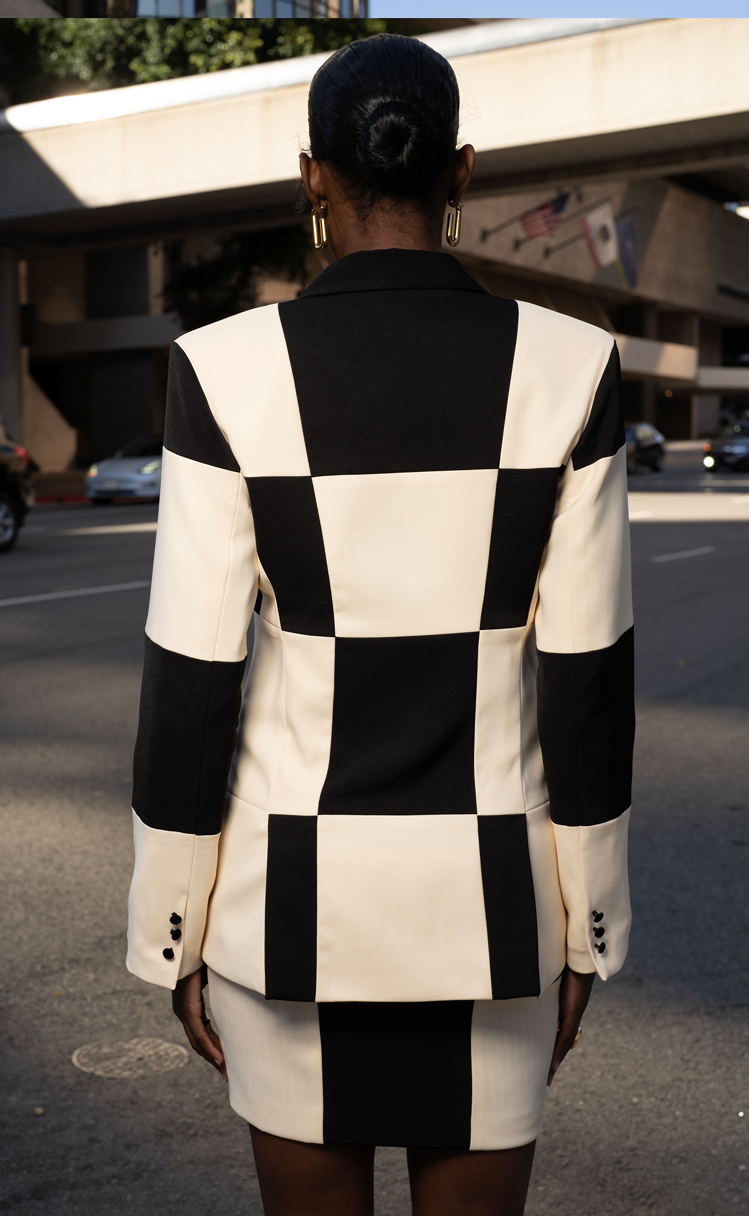 Ebony and Ivory Double-Breasted Power Check Blazer
