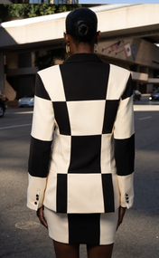 Ebony and Ivory Double-Breasted Power Check Blazer