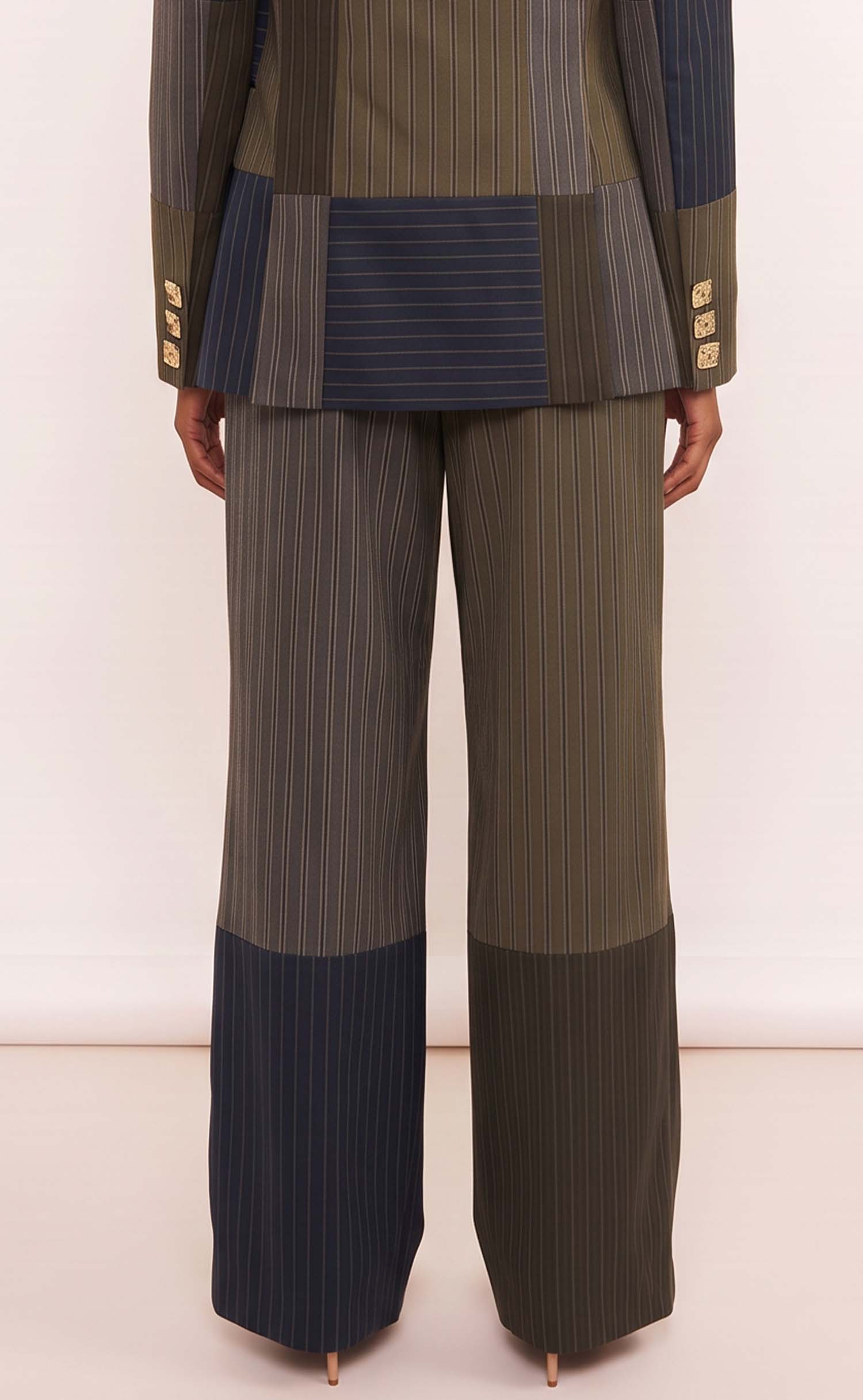 Mixed Pinstripe Wide Leg Pants