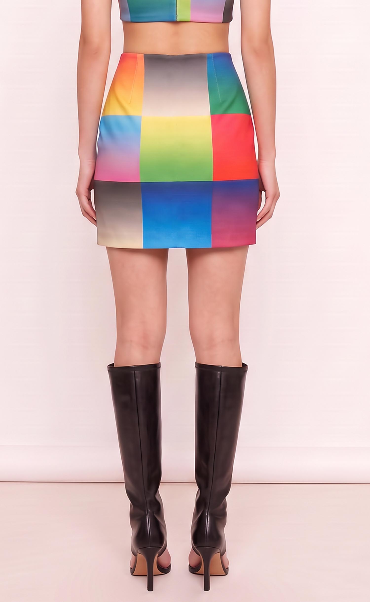 Rainbow Gradient Check Power Skirt