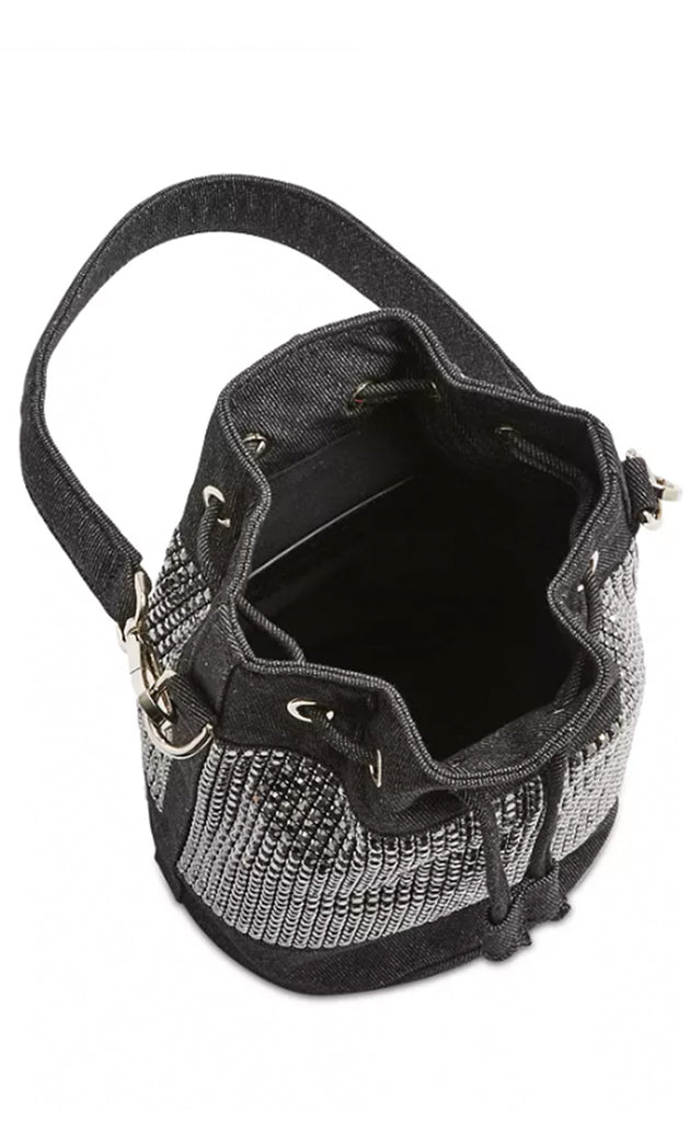 Black Denim and Crystal Bucket Bag