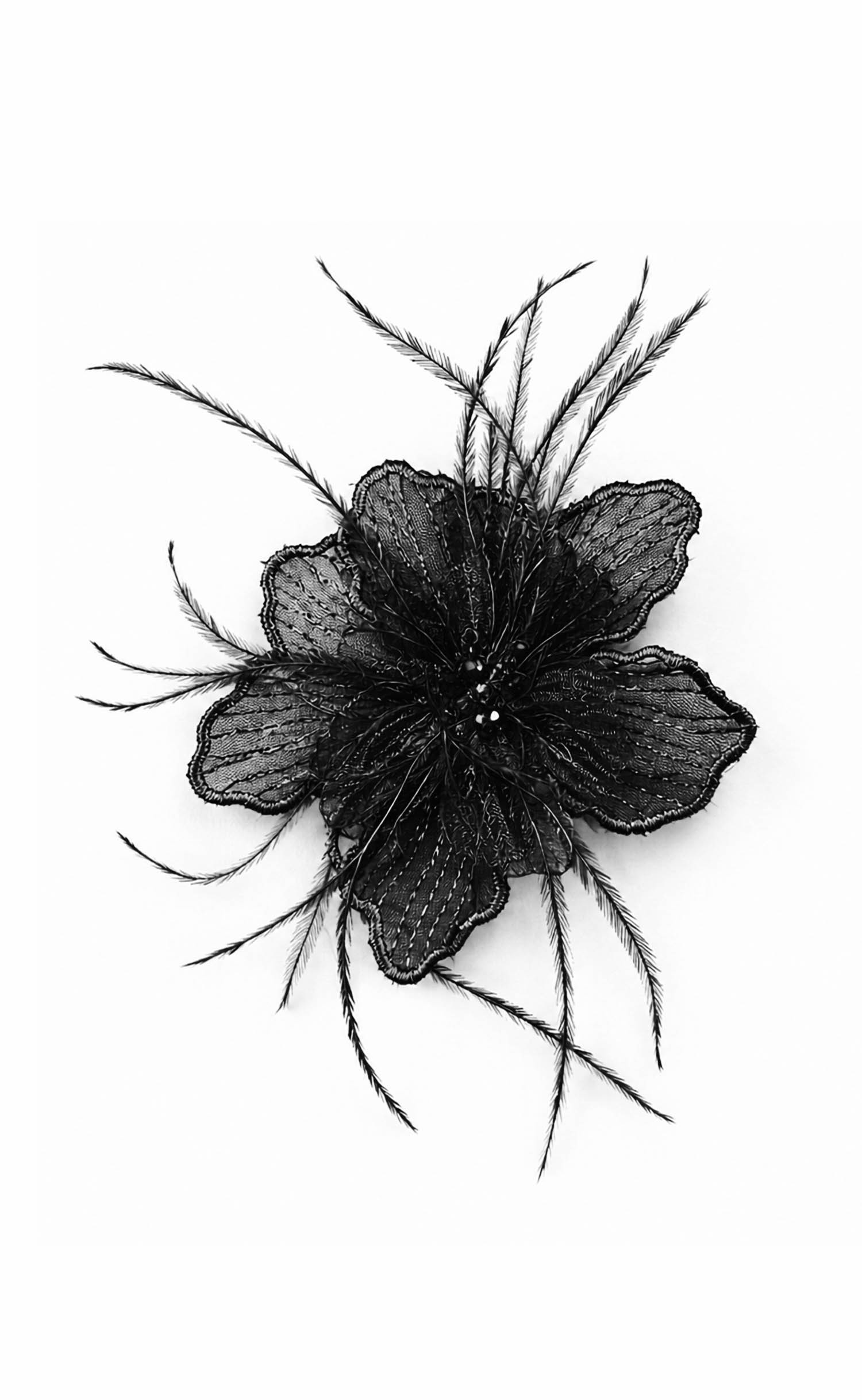 Ebony Chiffon and Ostrich Flower Lapel Pin