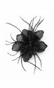 Ebony Chiffon and Ostrich Flower Lapel Pin