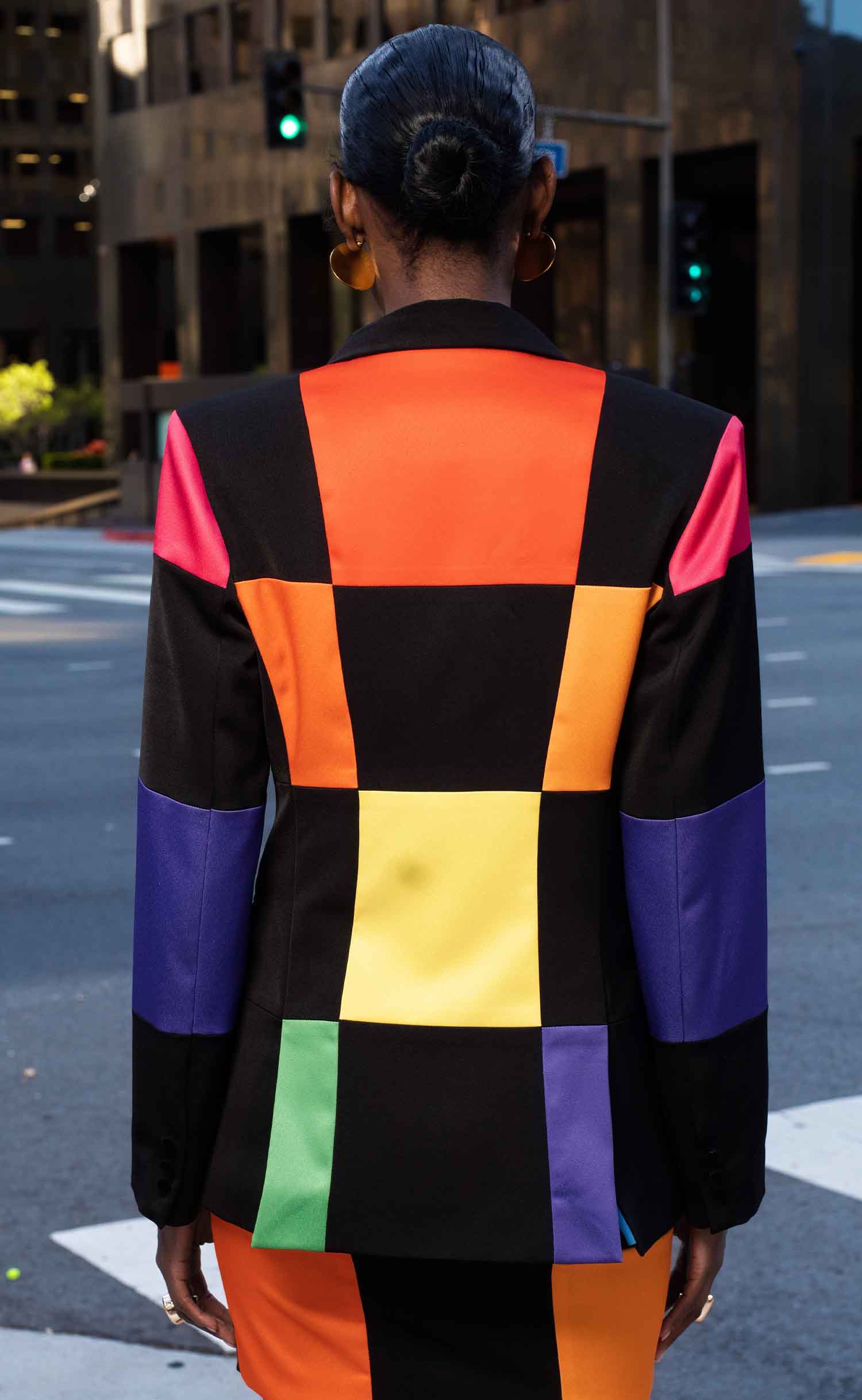 Color-Full Double-Breasted Power Check Blazer