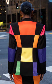 Color-Full Double-Breasted Power Check Blazer