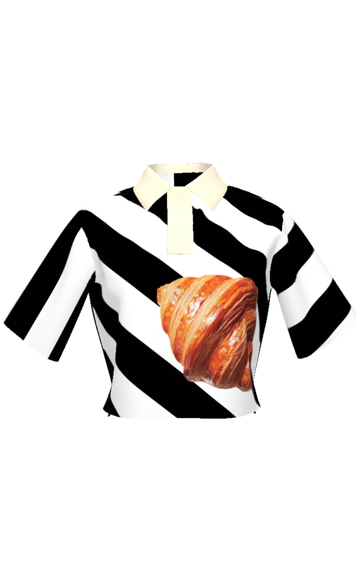 Black and White Stripe Croissant Stripe Rugby Polo