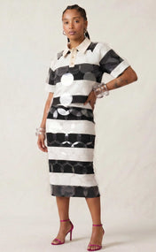 Black and White Striped Bubbles Midi Skirt